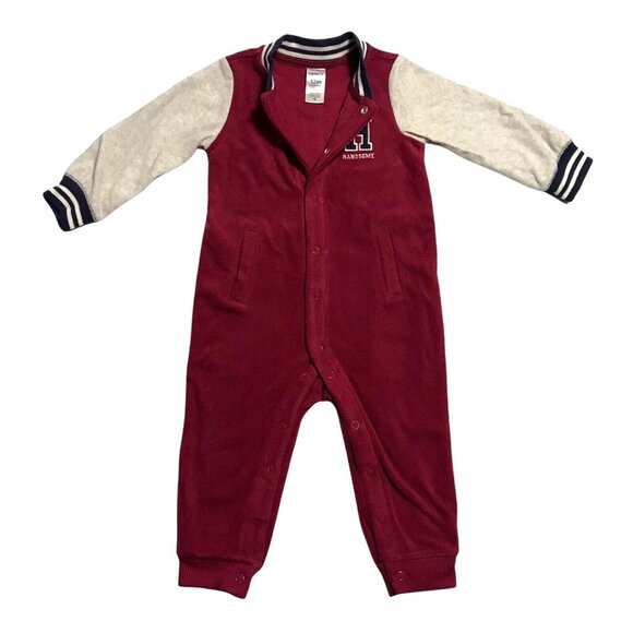 Carter’s Baby Boys One Piece Fleece Jumpsuit 3-12M Burgundy Long Sleeve Outfit - Picture 4 of 7